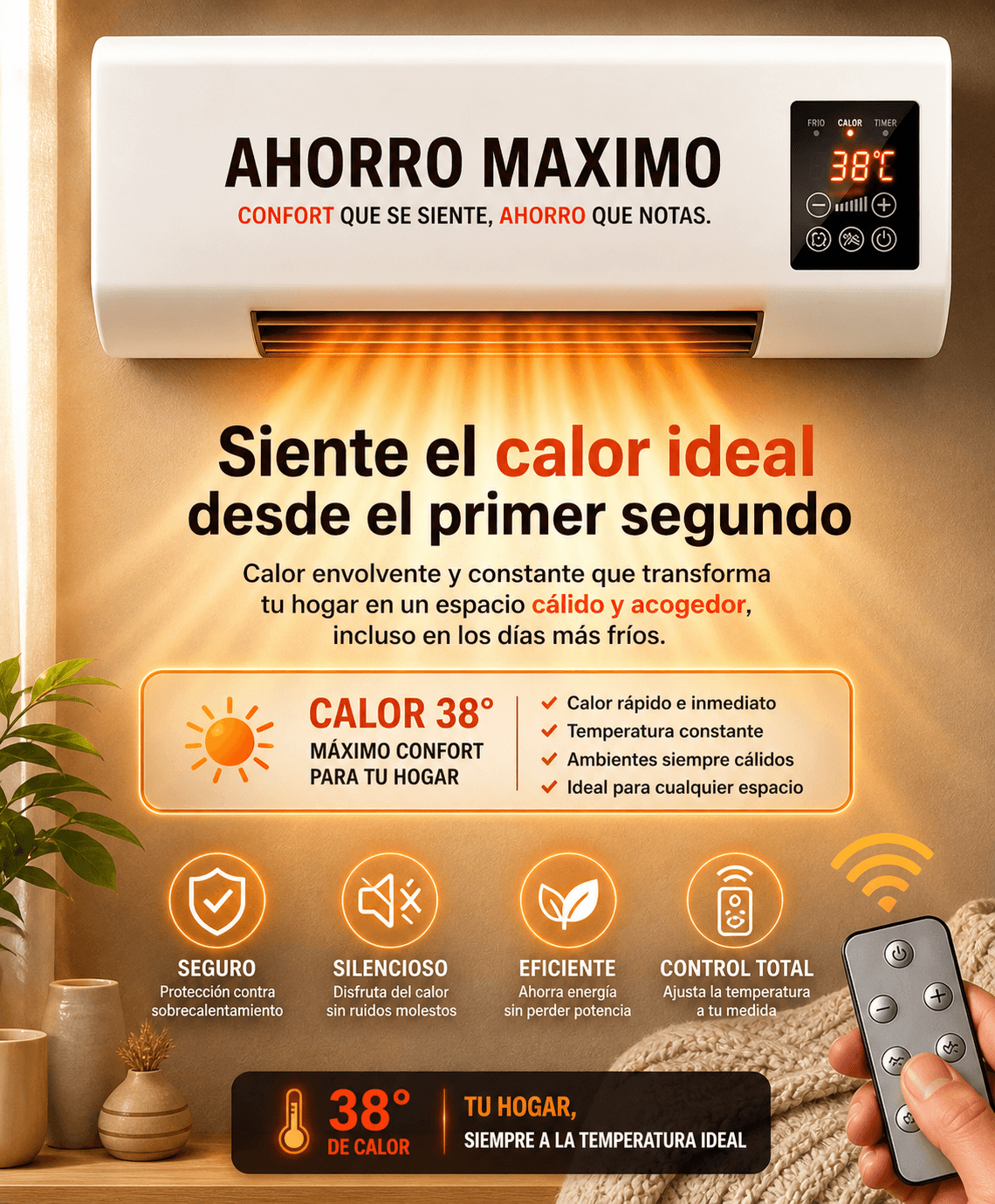 ClimaMax Pro 2.0 Aire Acondicionado Portátil 2 en 1 Calor y Frio - Bajo consumo y Máxima Potencia